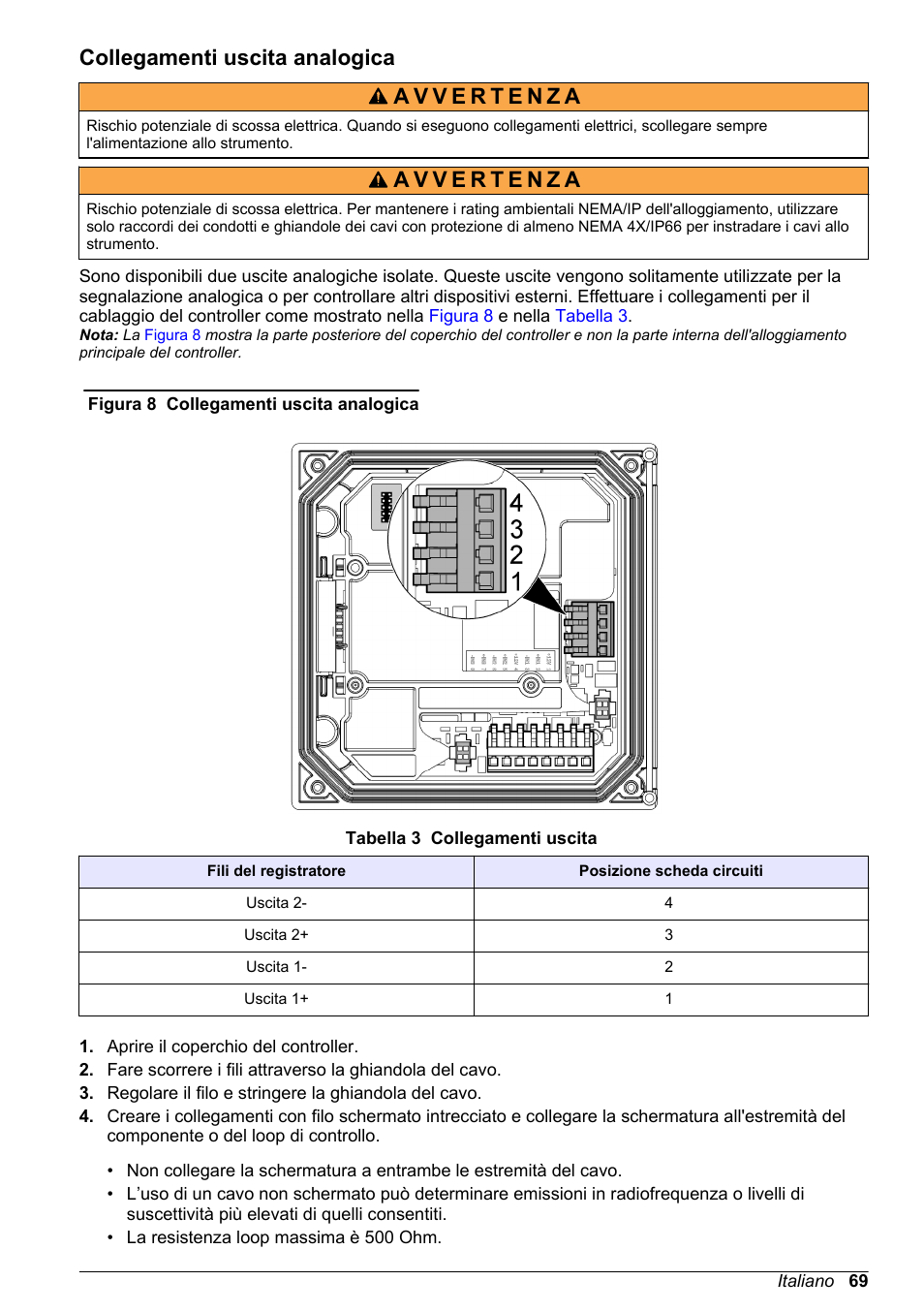 Collegamenti uscita analogica | Hach-Lange POLYMETRON 9500 Basic User Manual User Manual | Page 69 / 284