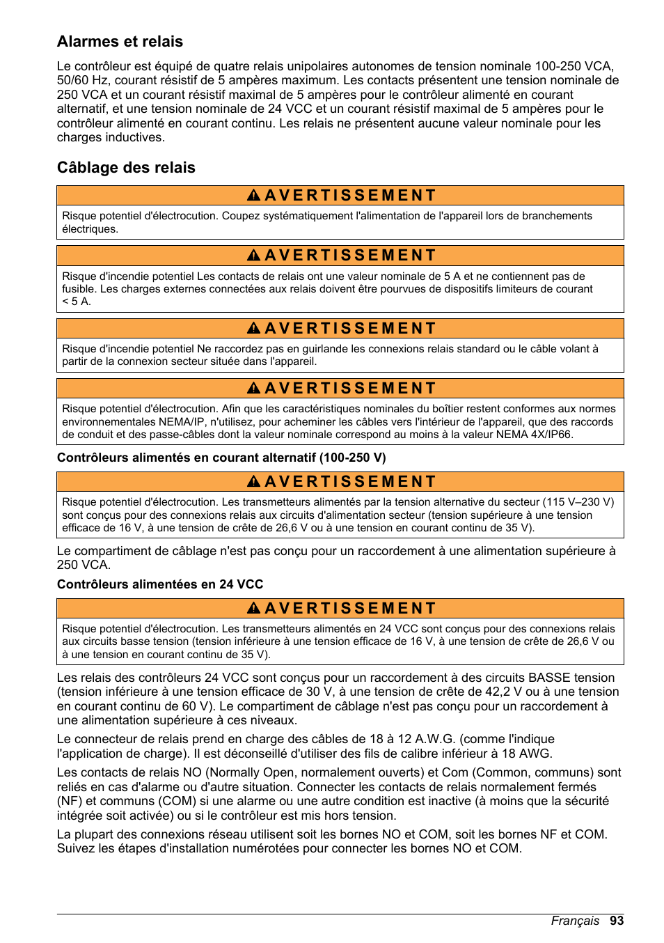 Alarmes et relais, Câblage des relais | Hach-Lange POLYMETRON 9500 Basic User Manual User Manual | Page 93 / 284