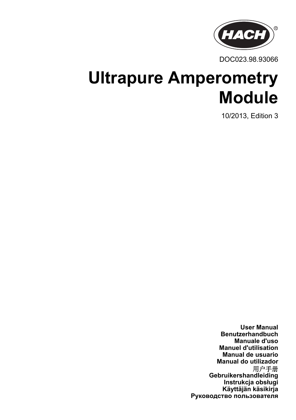 Hach-Lange POLYMETRON 9500 Amperometry Module User Manual User Manual | 60 pages