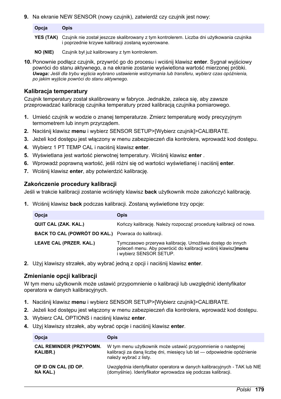 Kalibracja temperatury, Zakończenie procedury kalibracji, Zmienianie opcji kalibracji | Na stronie | Hach-Lange POLYMETRON 9500 Conductivity Module User Manual User Manual | Page 179 / 228