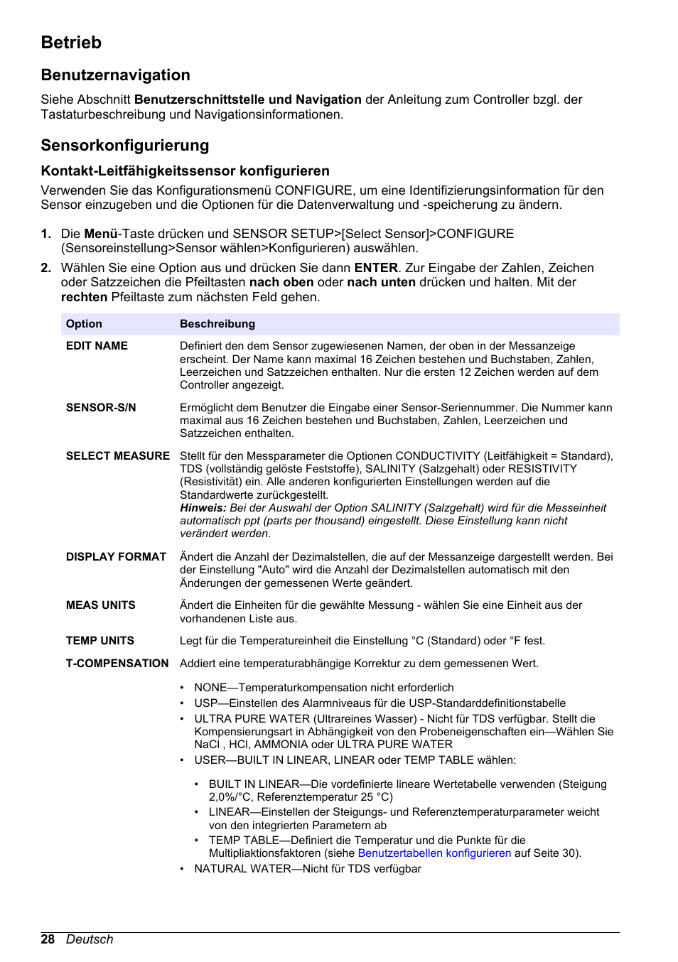 Betrieb, Benutzernavigation, Sensorkonfigurierung | Kontakt-leitfähigkeitssensor konfigurieren | Hach-Lange POLYMETRON 9500 Conductivity Module User Manual User Manual | Page 28 / 228