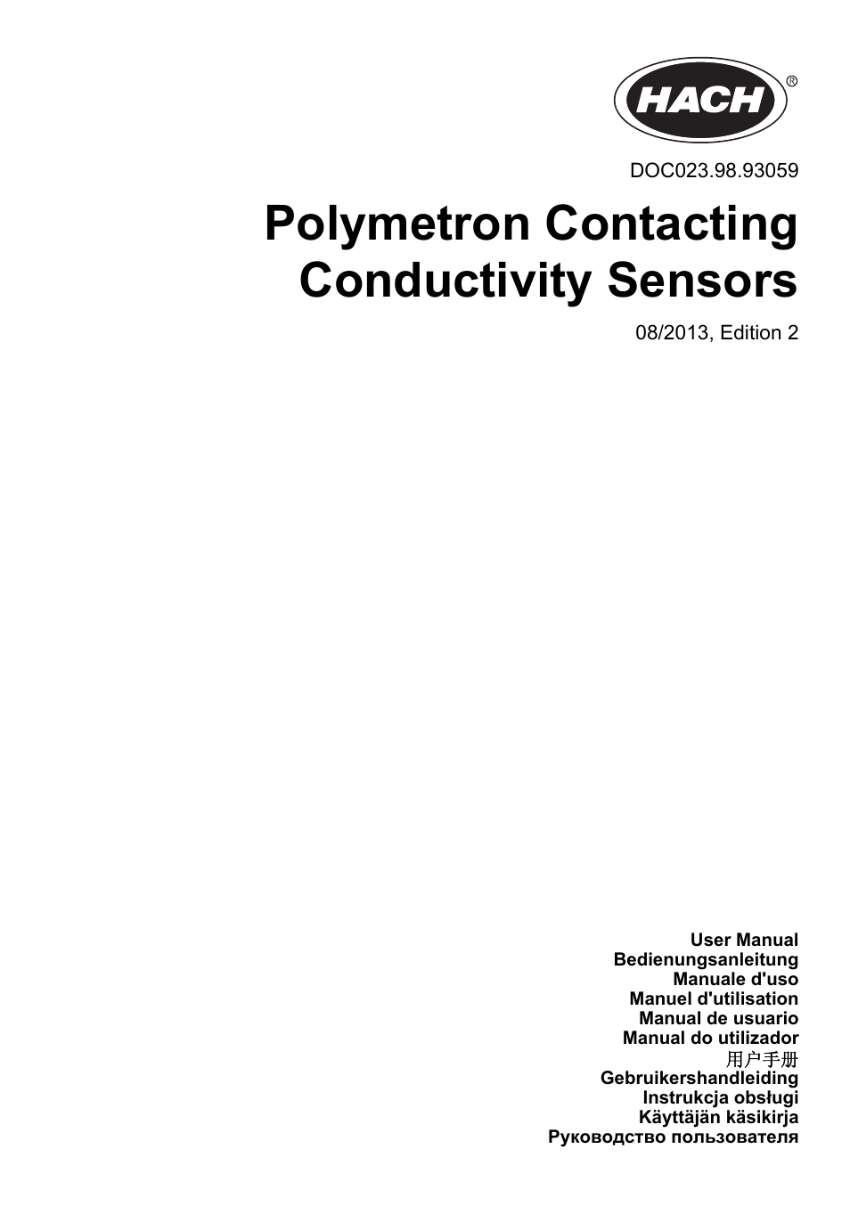 Hach-Lange POLYMETRON 9500 Contacting Conductivity Sensors User Manual User Manual | 82 pages