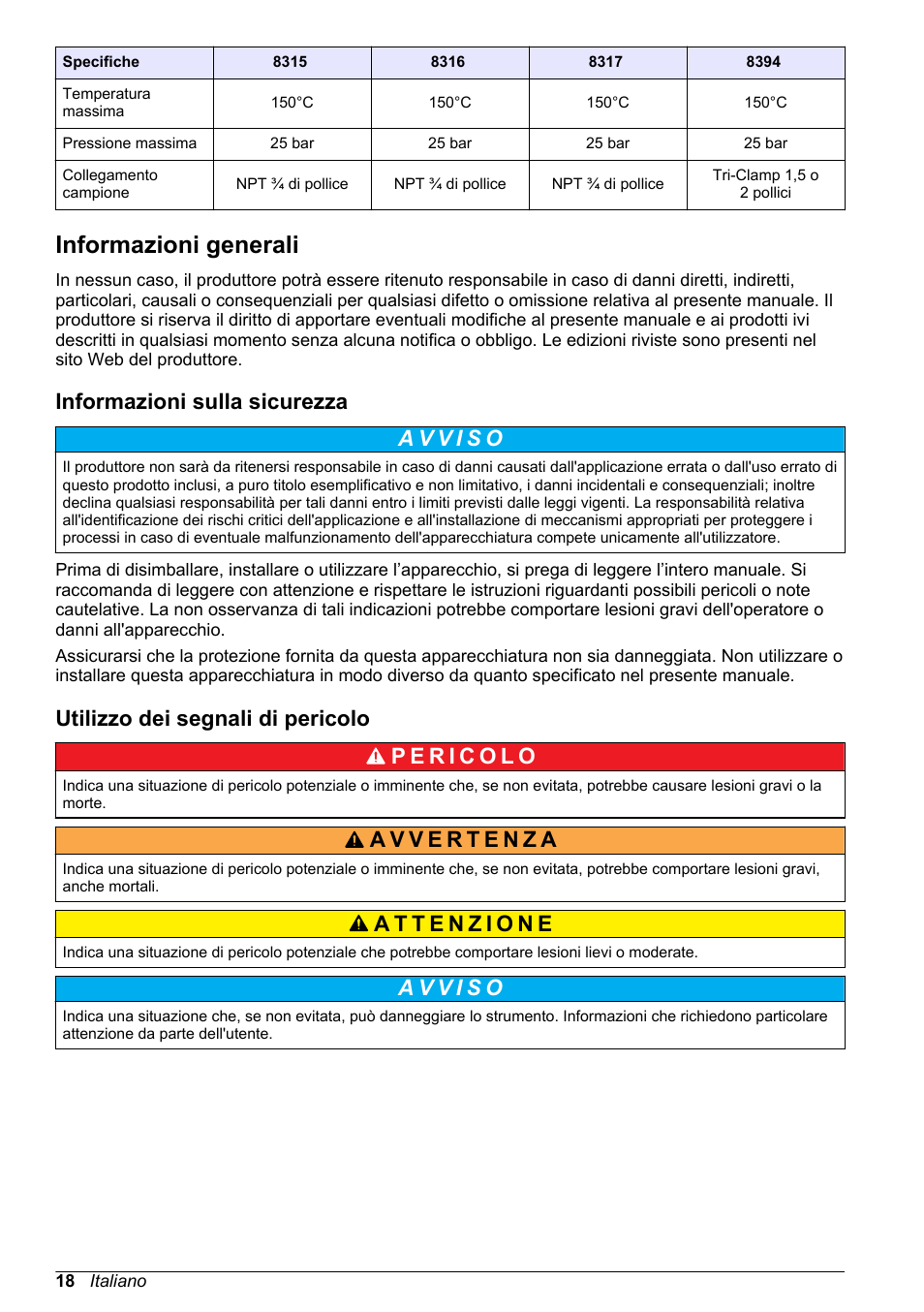Informazioni generali, Informazioni sulla sicurezza, Utilizzo dei segnali di pericolo | Hach-Lange POLYMETRON 9500 Contacting Conductivity Sensors User Manual User Manual | Page 18 / 82
