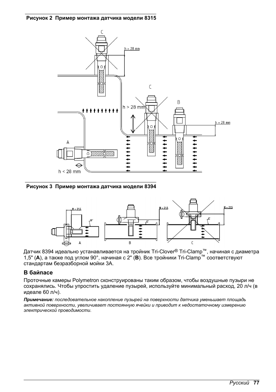 В байпасе, Рисунок 2, Рисунок 3 | Hach-Lange POLYMETRON 9500 Contacting Conductivity Sensors User Manual User Manual | Page 77 / 82
