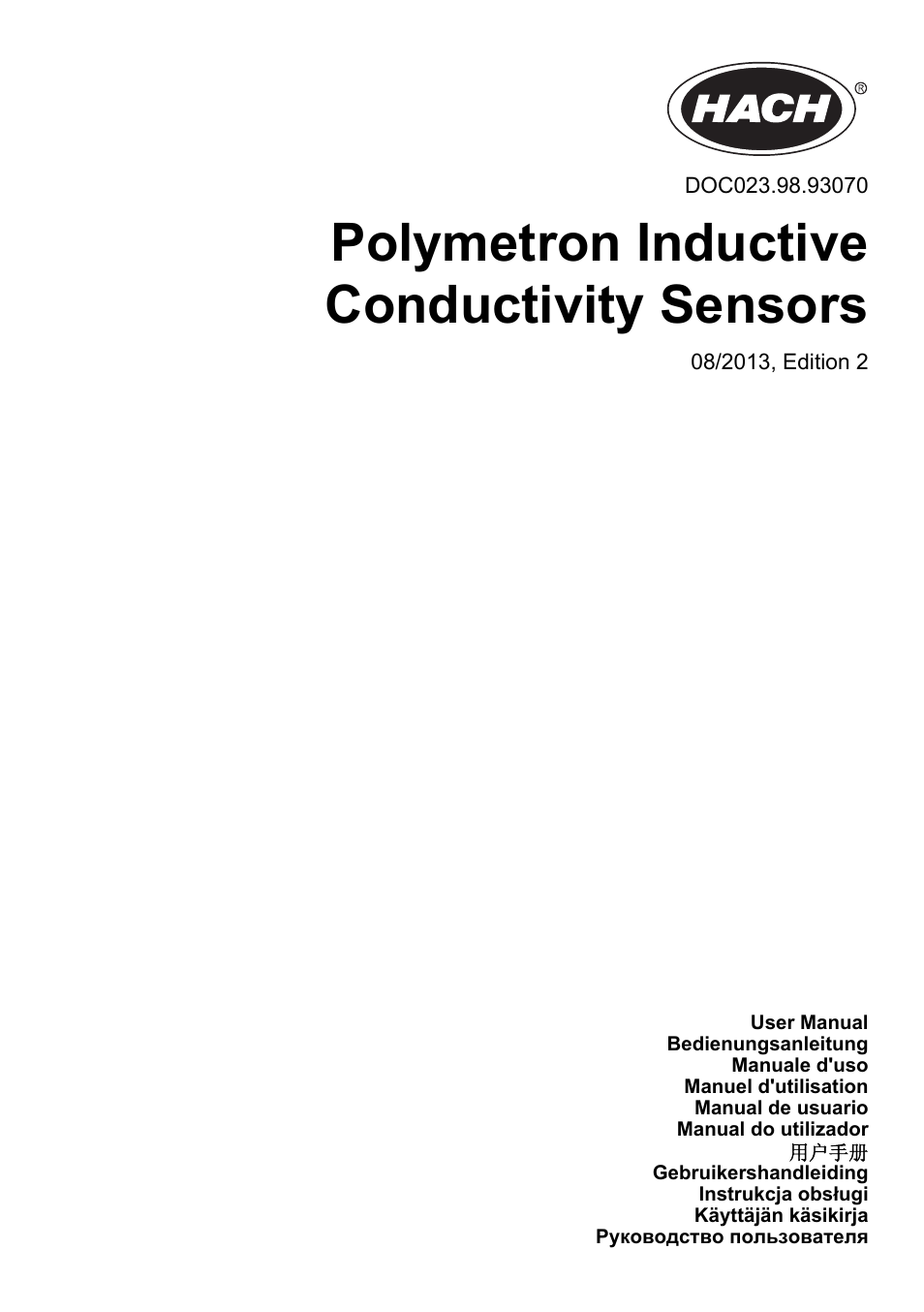 Hach-Lange POLYMETRON 9500 Inductive Conductivity Sensors User Manual User Manual | 62 pages