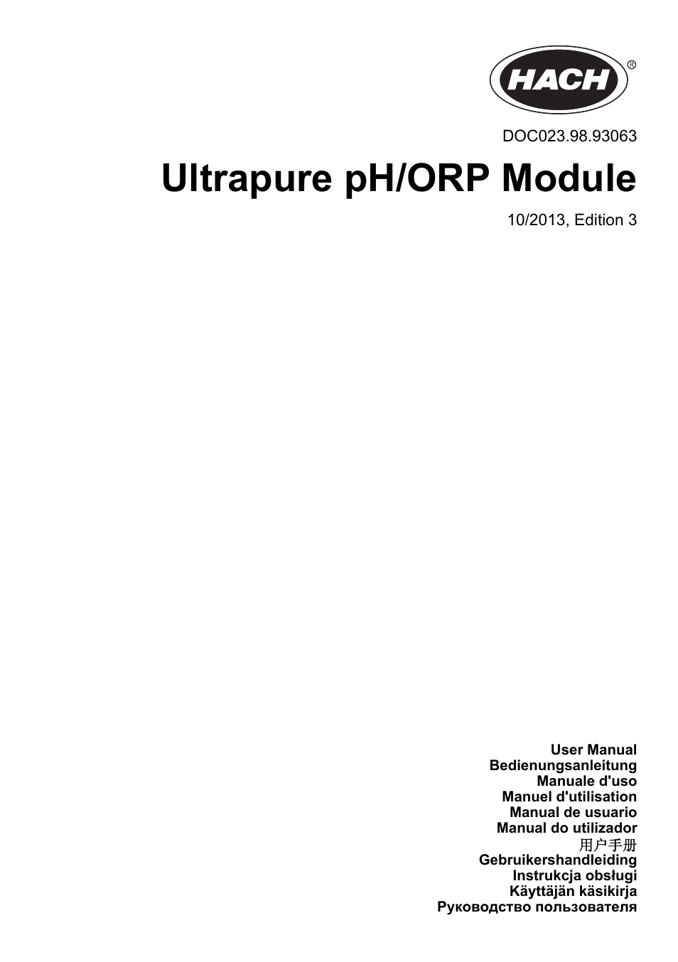 Hach-Lange POLYMETRON 9500 Ultrapure pH_ORP Module User Manual User Manual | 174 pages