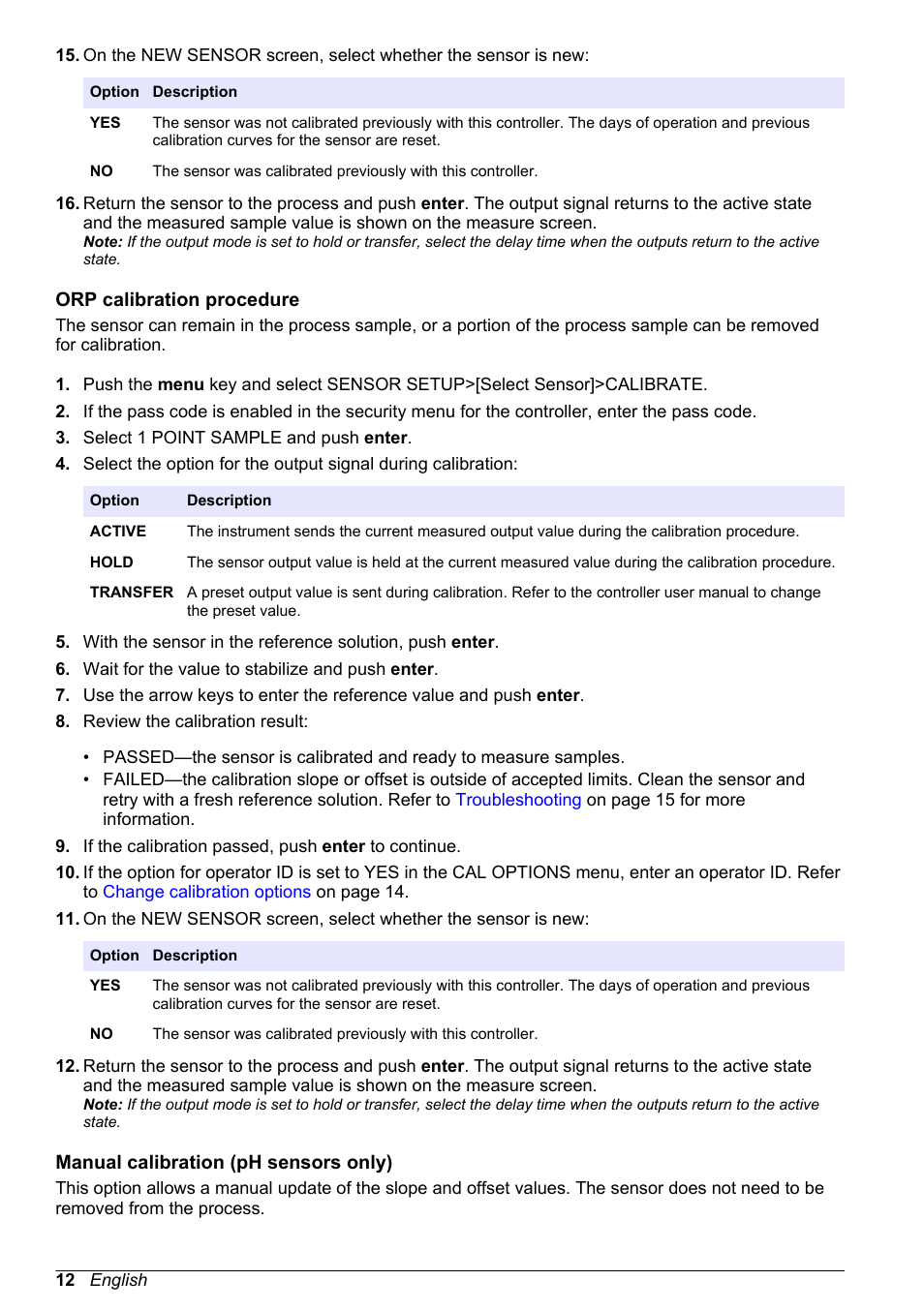 Orp calibration procedure, Manual calibration (ph sensors only) | Hach-Lange POLYMETRON 9500 Ultrapure pH_ORP Module User Manual User Manual | Page 12 / 174