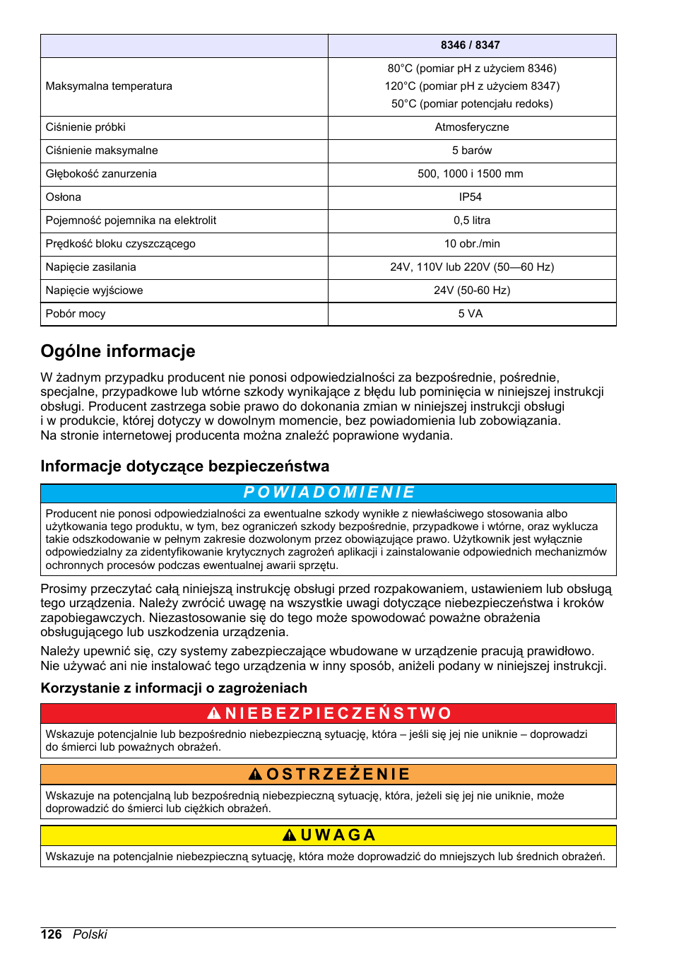Ogólne informacje, Informacje dotyczące bezpieczeństwa, Korzystanie z informacji o zagrożeniach | Hach-Lange POLYMETRON 9500 Ultrapure pH_ORP Module User Manual User Manual | Page 126 / 174