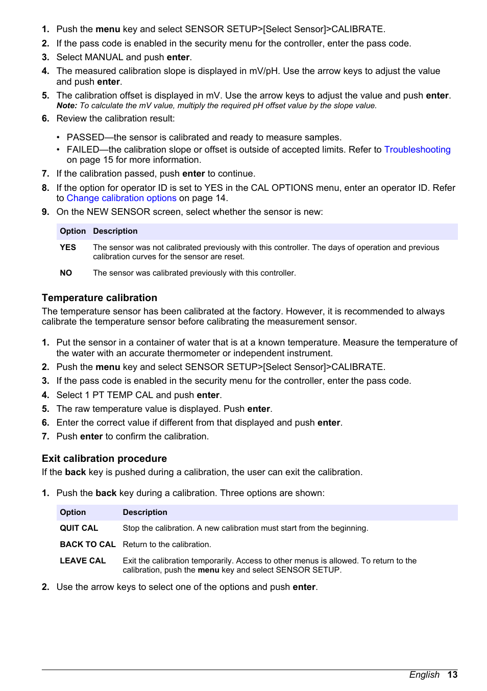 Temperature calibration, Exit calibration procedure | Hach-Lange POLYMETRON 9500 Ultrapure pH_ORP Module User Manual User Manual | Page 13 / 174