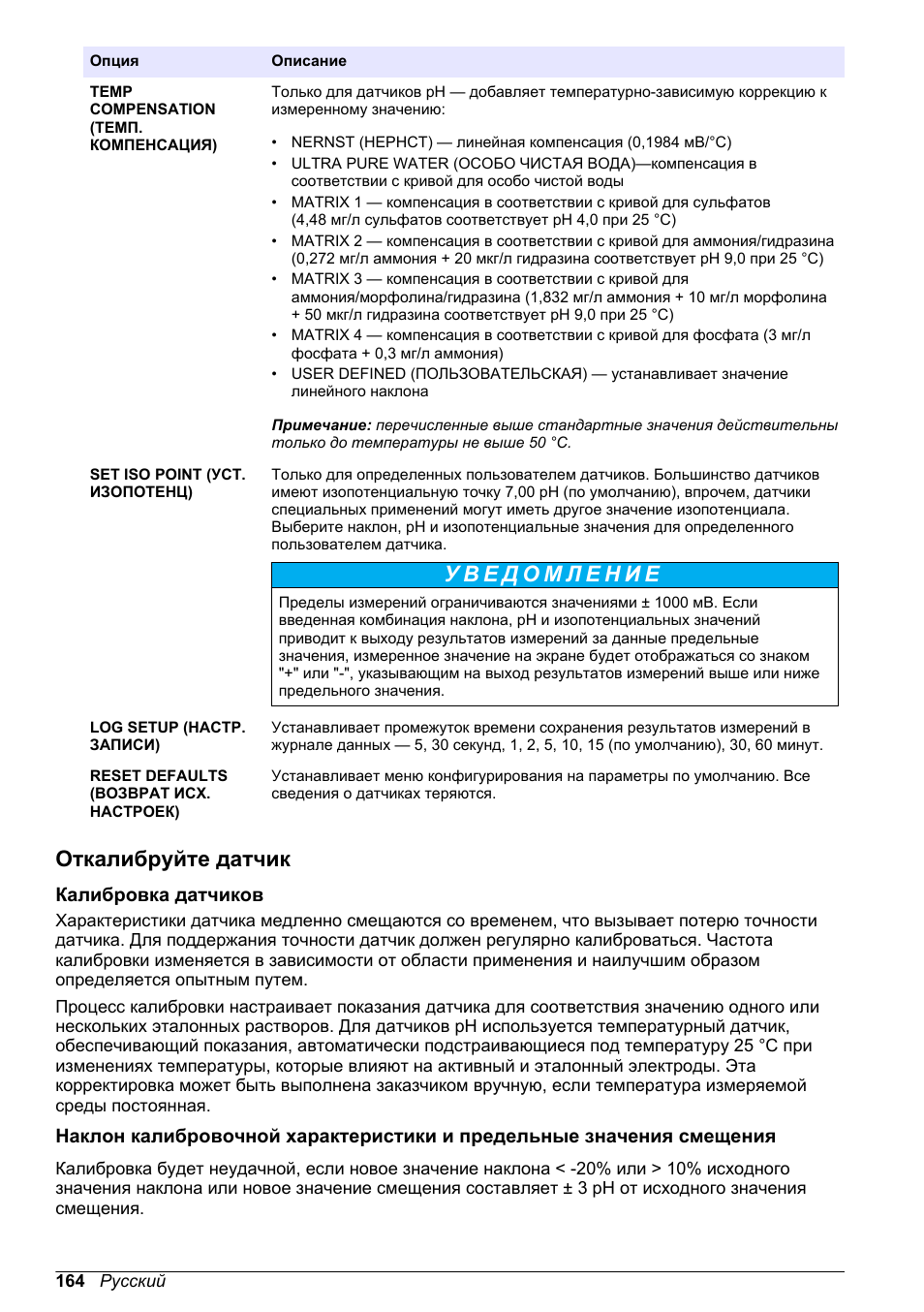 Откалибруйте датчик, Калибровка датчиков | Hach-Lange POLYMETRON 9500 Ultrapure pH_ORP Module User Manual User Manual | Page 164 / 174