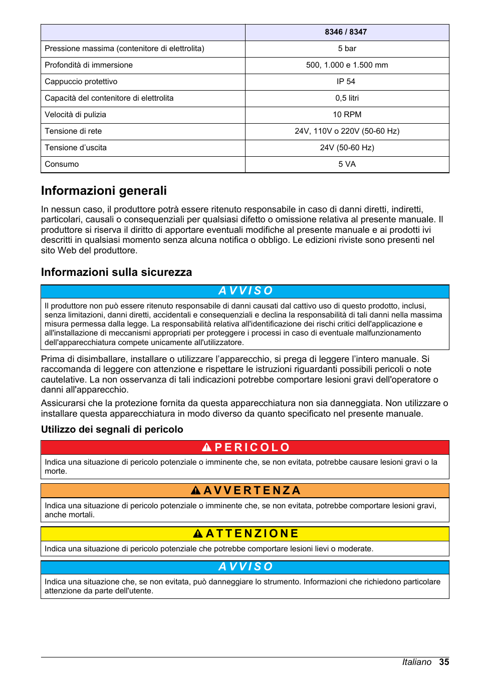 Informazioni generali, Informazioni sulla sicurezza, Utilizzo dei segnali di pericolo | Hach-Lange POLYMETRON 9500 Ultrapure pH_ORP Module User Manual User Manual | Page 35 / 174