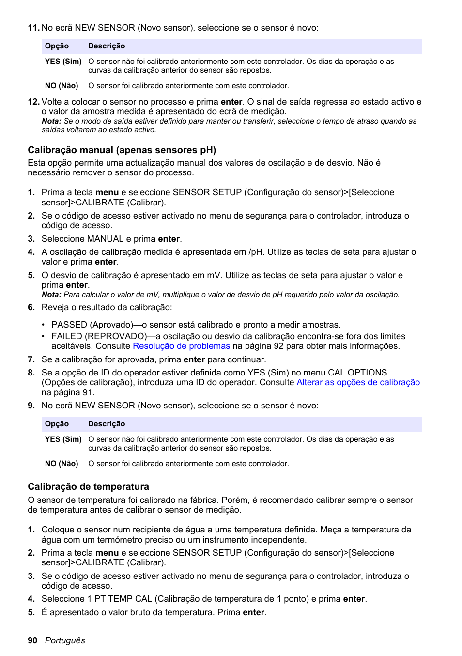 Calibração manual (apenas sensores ph), Calibração de temperatura | Hach-Lange POLYMETRON 9500 Ultrapure pH_ORP Module User Manual User Manual | Page 90 / 174