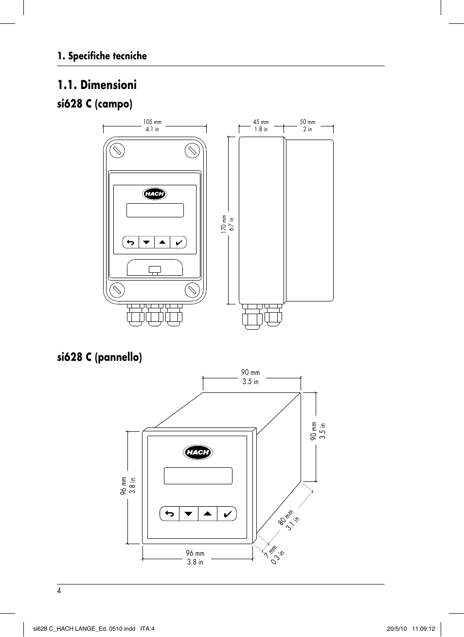 Dimensioni, Specifiche tecniche | Hach-Lange SI628 C User Manual | Page 104 / 127