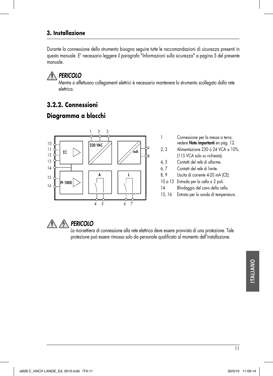Connessioni diagramma a blocchi, Pericolo | Hach-Lange SI628 C User Manual | Page 111 / 127