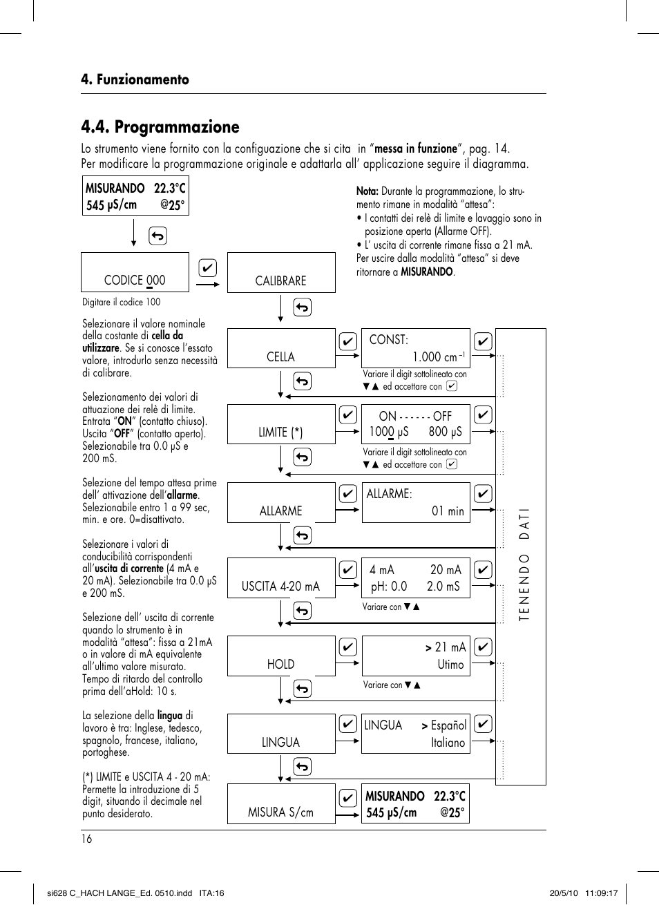 Programmazione, Funzionamento | Hach-Lange SI628 C User Manual | Page 116 / 127