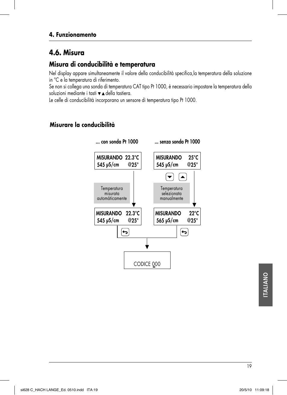 Misura, Misura di conducibilità e temperatura | Hach-Lange SI628 C User Manual | Page 119 / 127