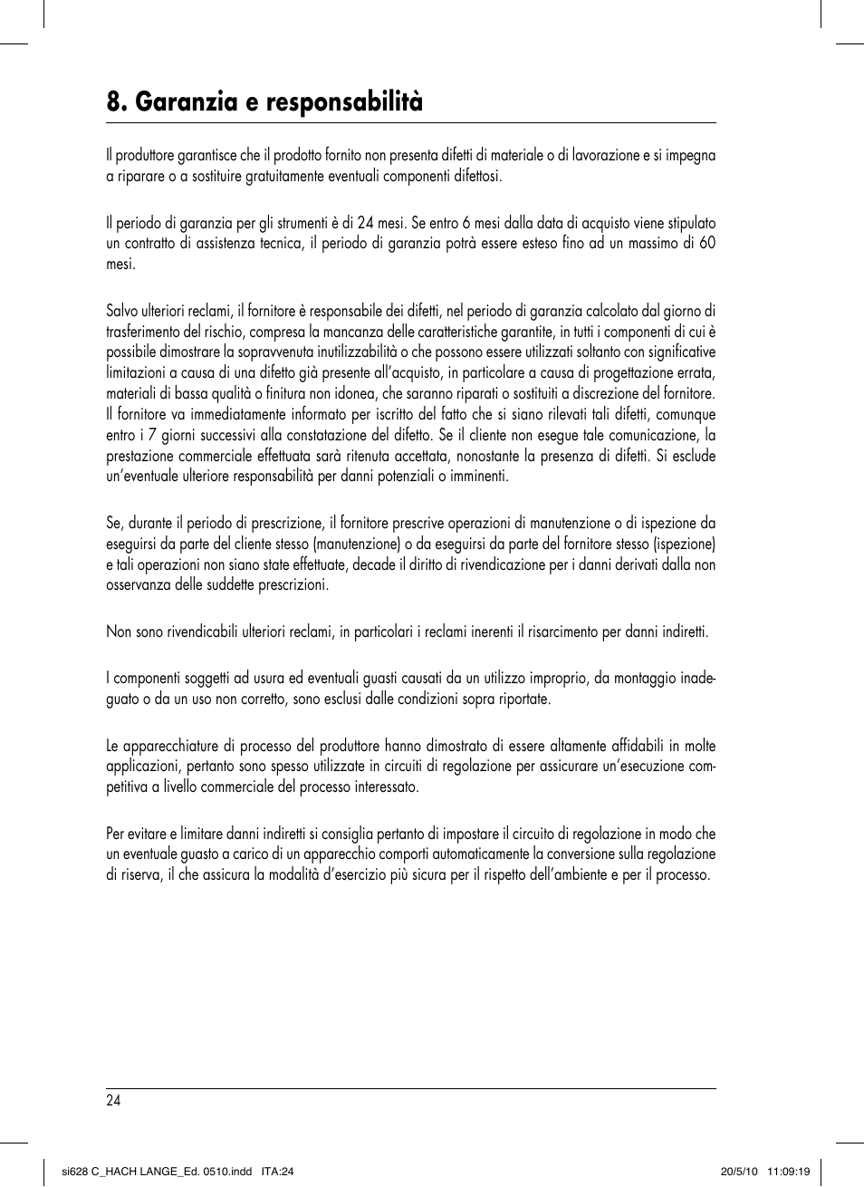 Garanzia e responsabilità | Hach-Lange SI628 C User Manual | Page 124 / 127