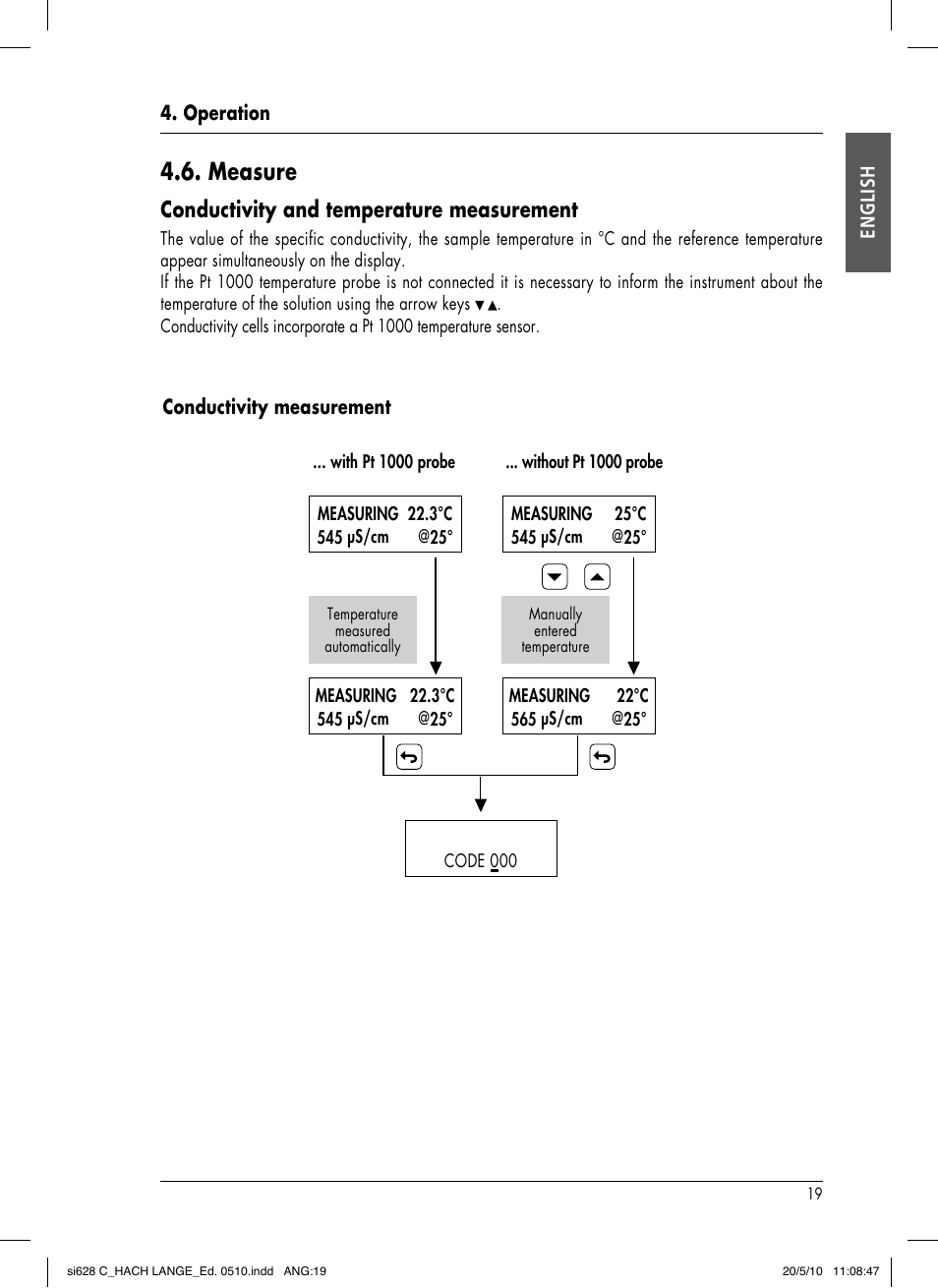 Measure, Conductivity and temperature measurement | Hach-Lange SI628 C User Manual | Page 23 / 127