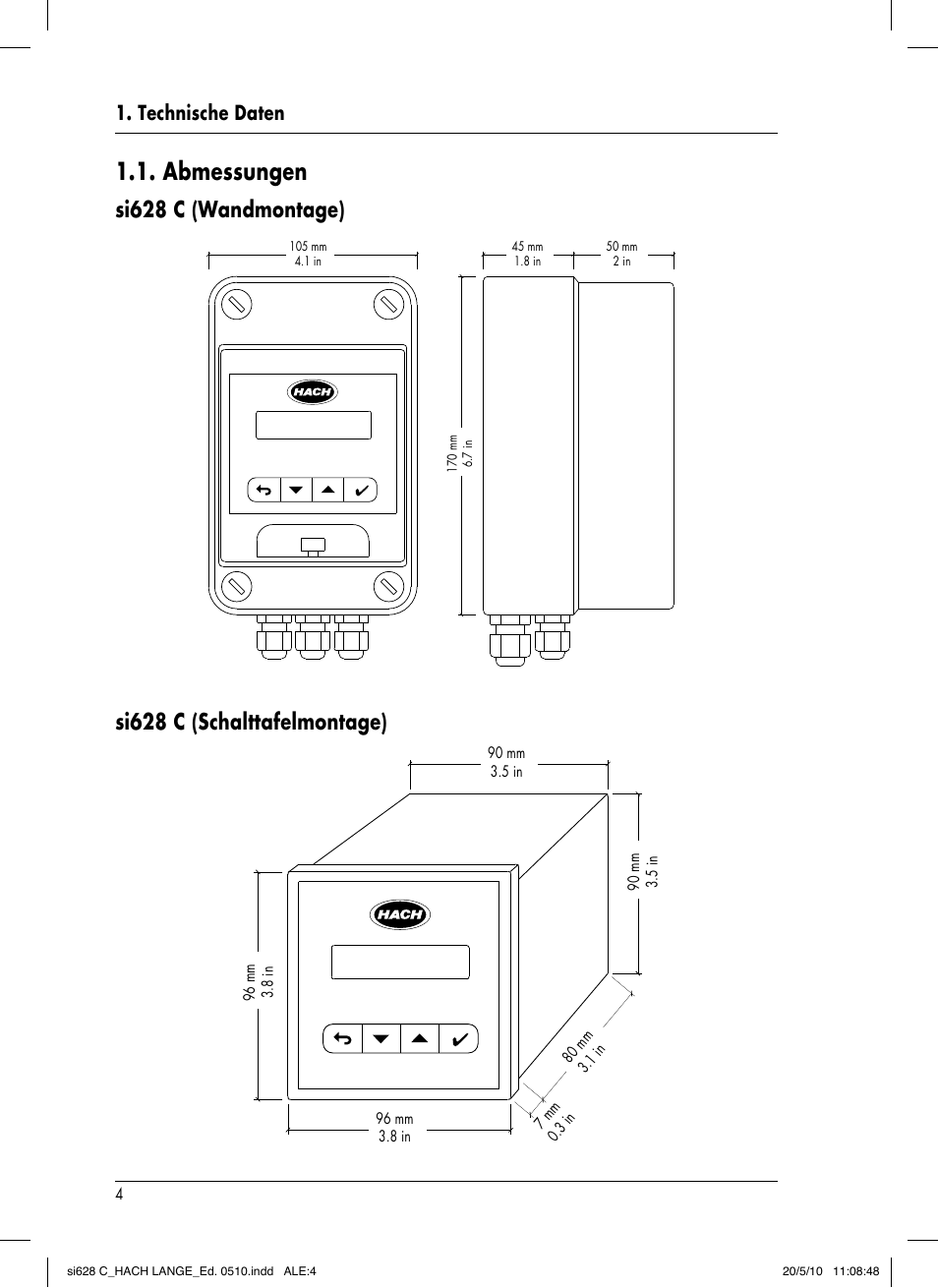 Abmessungen, Technische daten | Hach-Lange SI628 C User Manual | Page 32 / 127