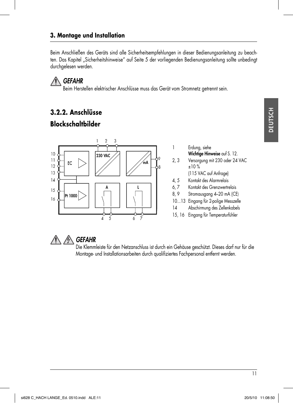 Anschlüsse blockschaltbilder, Gefahr | Hach-Lange SI628 C User Manual | Page 39 / 127