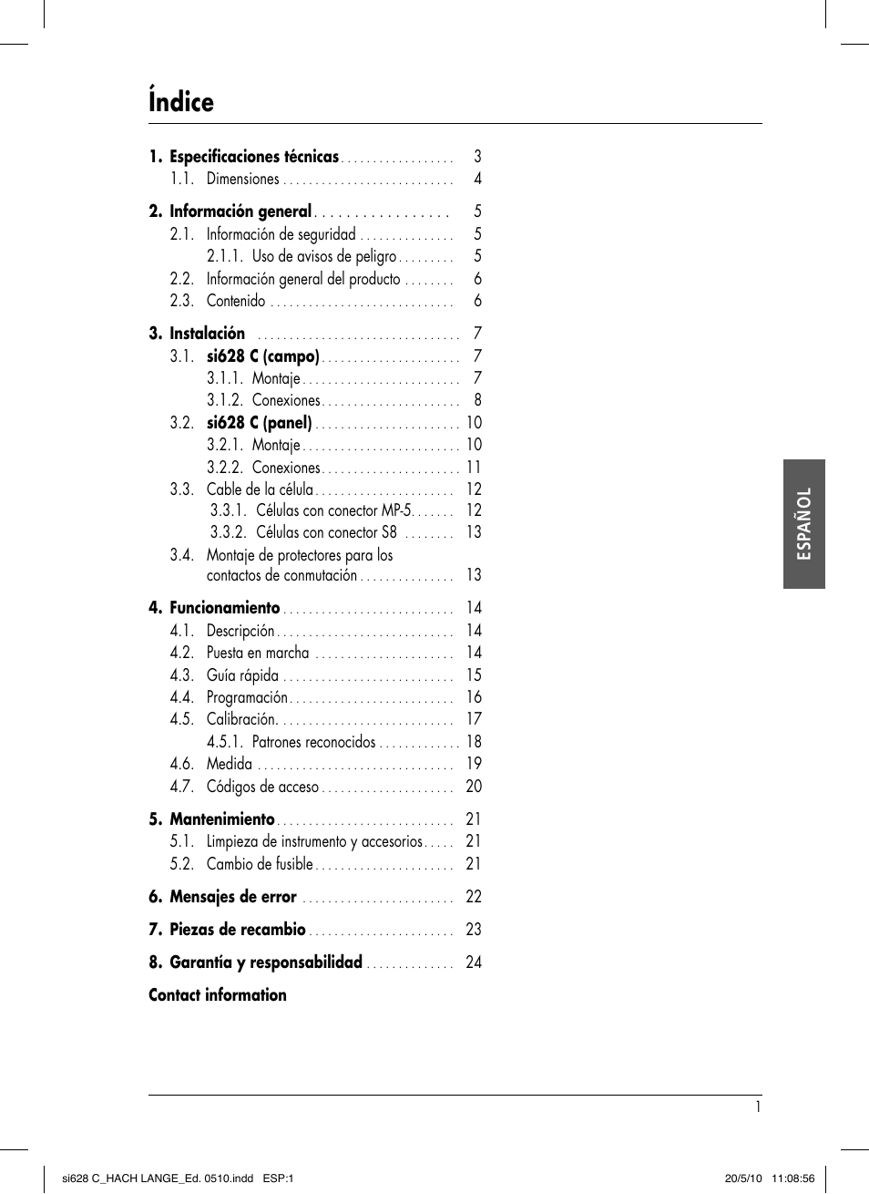 Índice | Hach-Lange SI628 C User Manual | Page 53 / 127