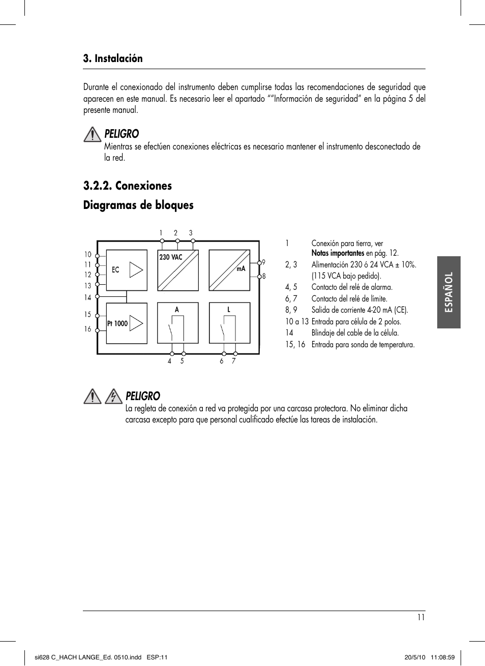 Conexiones diagramas de bloques, Peligro | Hach-Lange SI628 C User Manual | Page 63 / 127