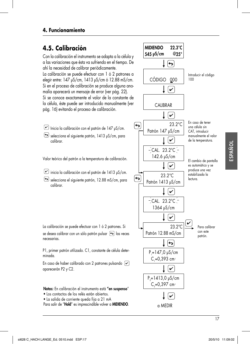 Calibración, Funcionamiento esp añol | Hach-Lange SI628 C User Manual | Page 69 / 127