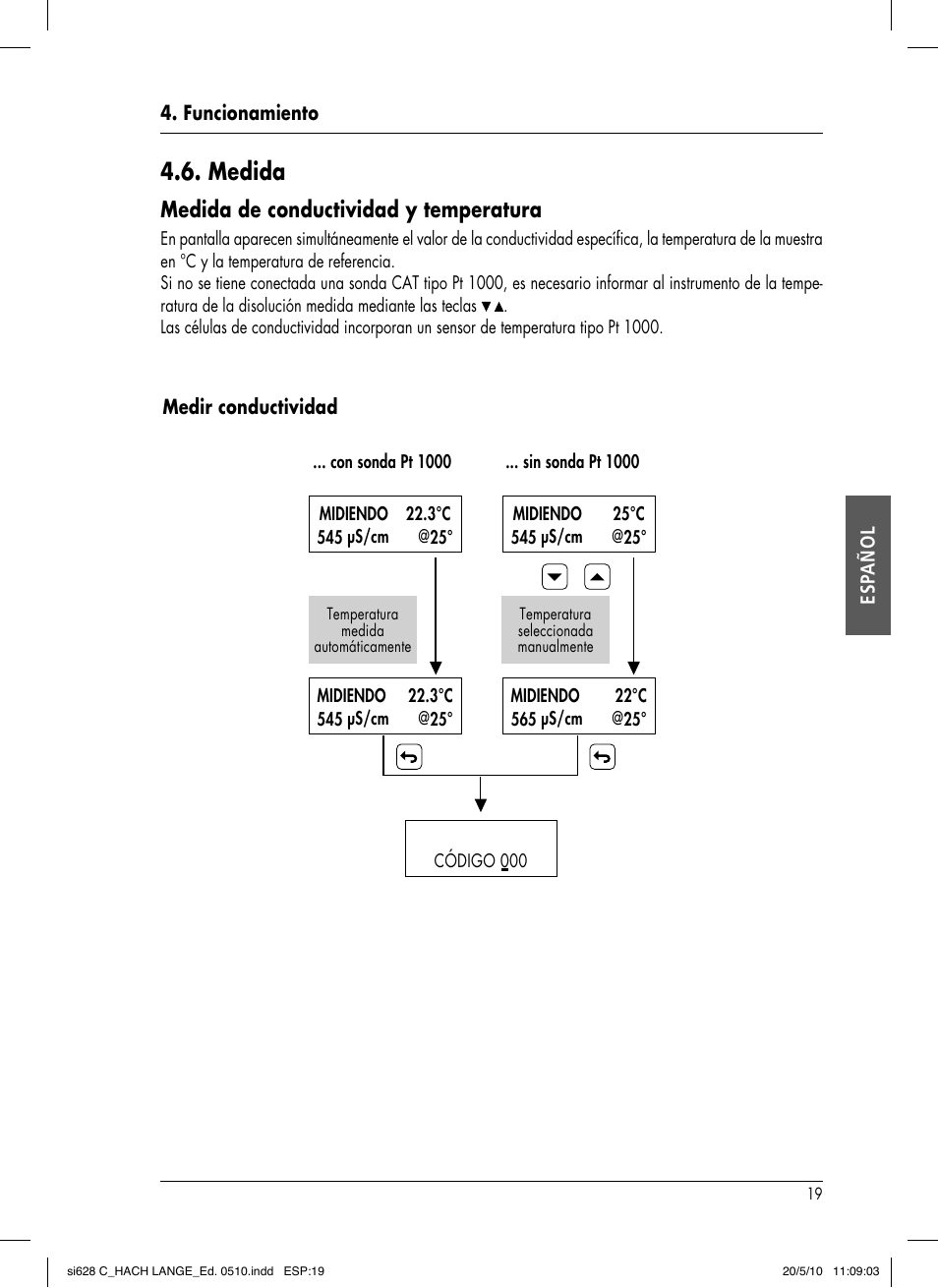 Medida, Medida de conductividad y temperatura | Hach-Lange SI628 C User Manual | Page 71 / 127