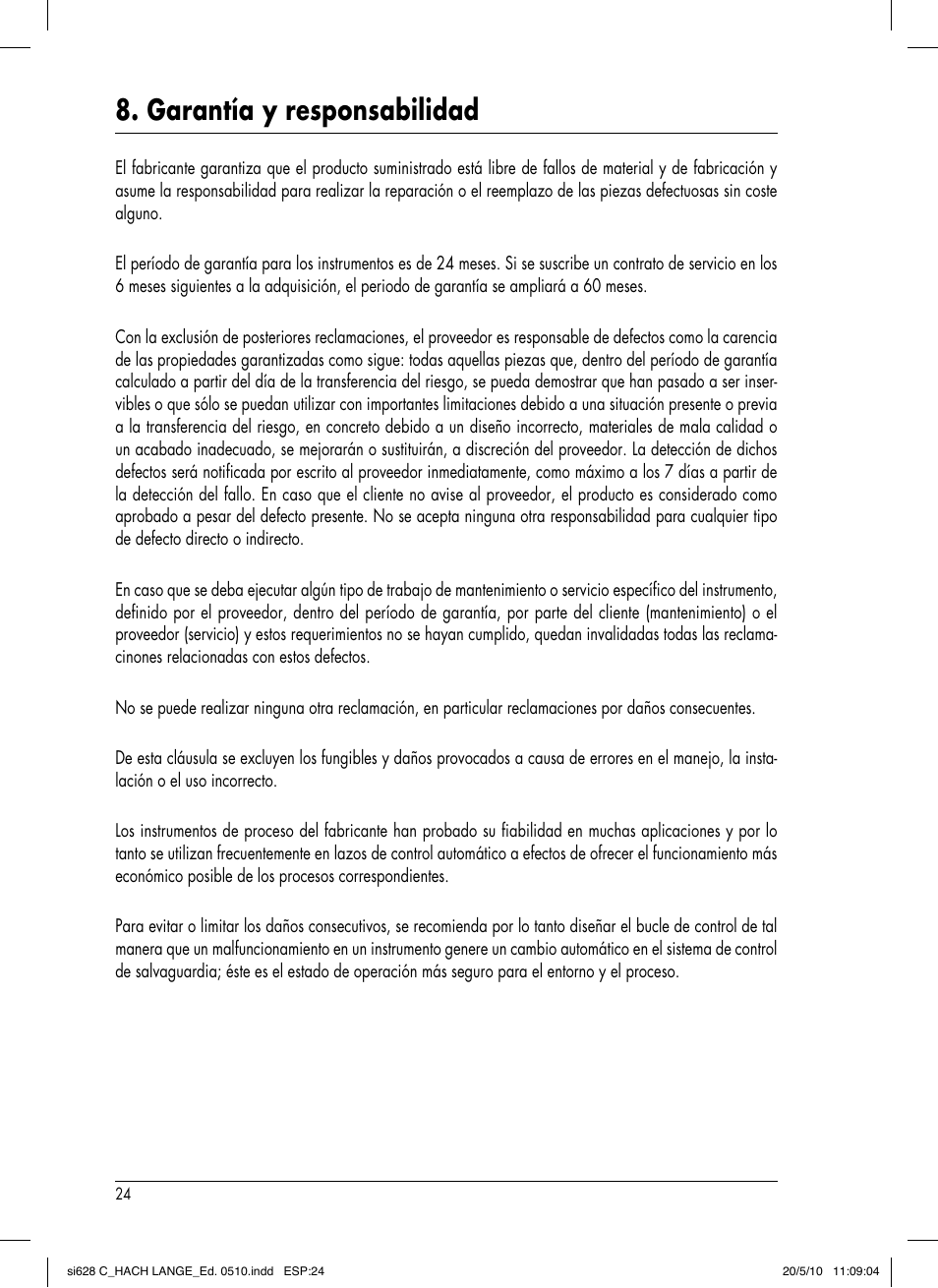 Garantía y responsabilidad | Hach-Lange SI628 C User Manual | Page 76 / 127