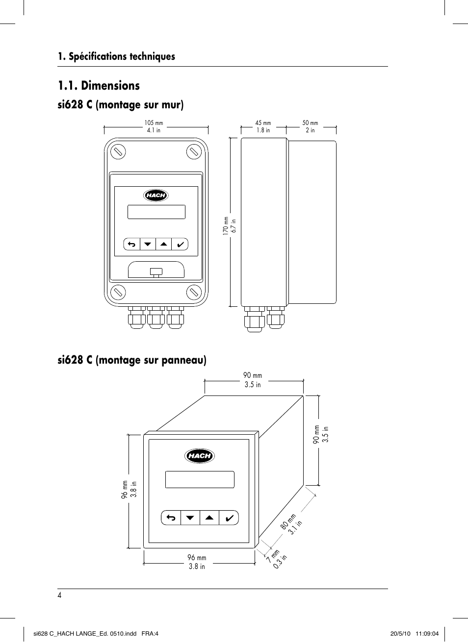 Dimensions, Spécifications techniques | Hach-Lange SI628 C User Manual | Page 80 / 127