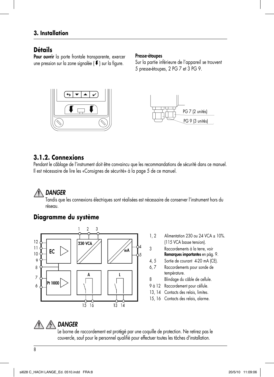 Diagramme du système, Danger, Connexions | Détails | Hach-Lange SI628 C User Manual | Page 84 / 127