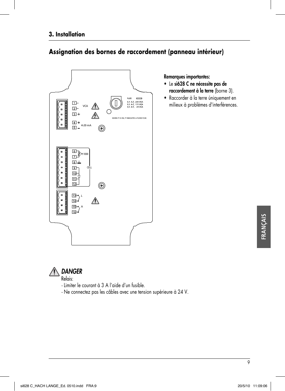Danger, Installation français | Hach-Lange SI628 C User Manual | Page 85 / 127
