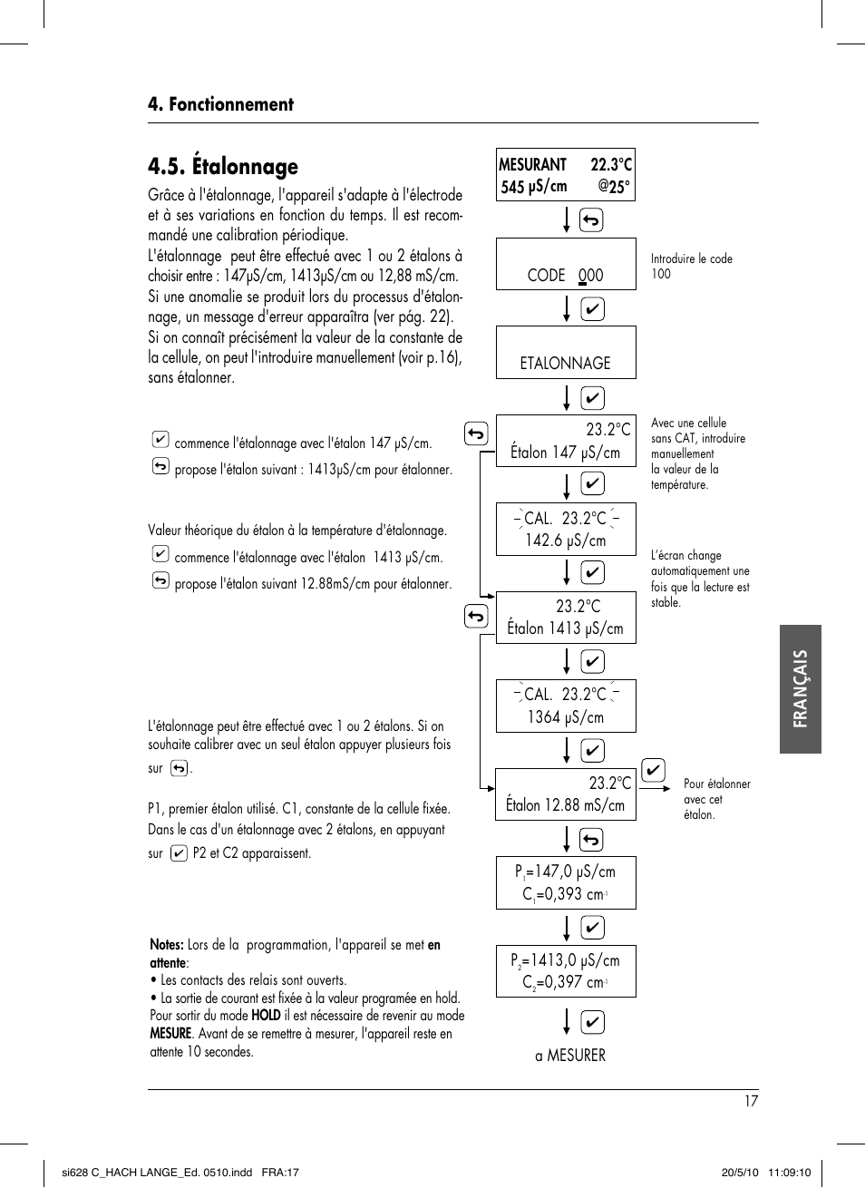 Étalonnage, Fonctionnement français | Hach-Lange SI628 C User Manual | Page 93 / 127