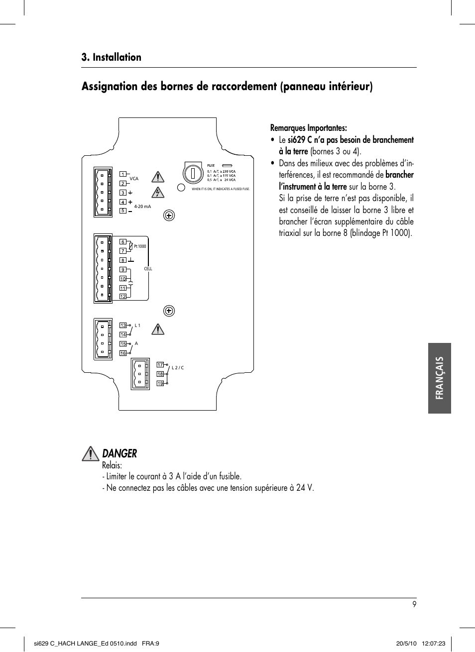 Danger, Installation français | Hach-Lange SI629 C User Manual | Page 103 / 157
