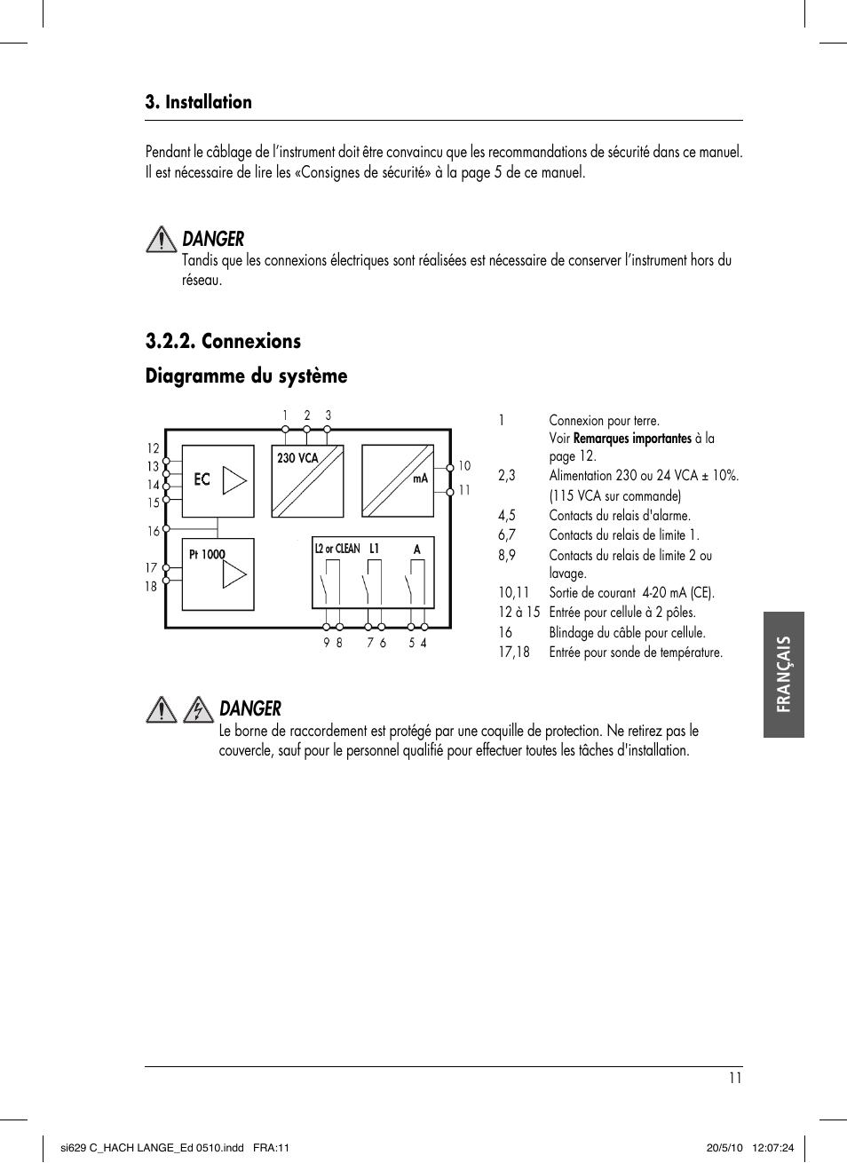 Connexions diagramme du système, Danger | Hach-Lange SI629 C User Manual | Page 105 / 157