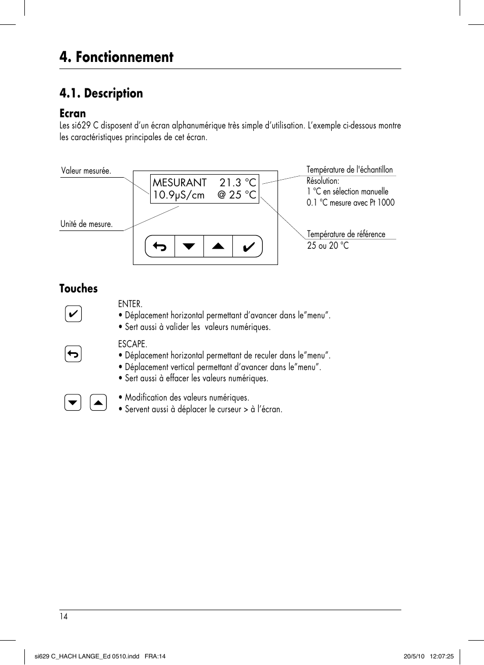 Fonctionnement, Description, Ecran | Touches | Hach-Lange SI629 C User Manual | Page 108 / 157