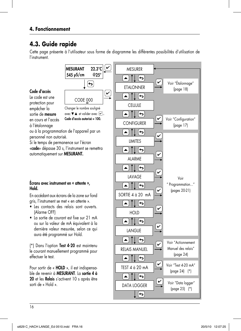 Guide rapide, Fonctionnement | Hach-Lange SI629 C User Manual | Page 110 / 157
