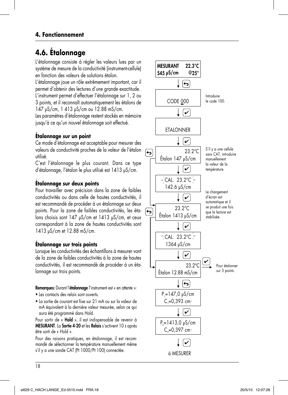 Étalonnage, Fonctionnement | Hach-Lange SI629 C User Manual | Page 112 / 157