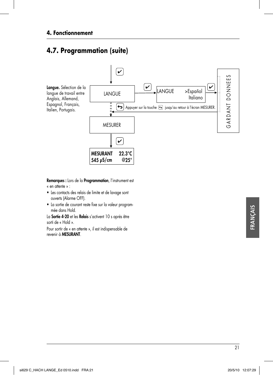 Programmation (suite), Français, Fonctionnement | Hach-Lange SI629 C User Manual | Page 115 / 157