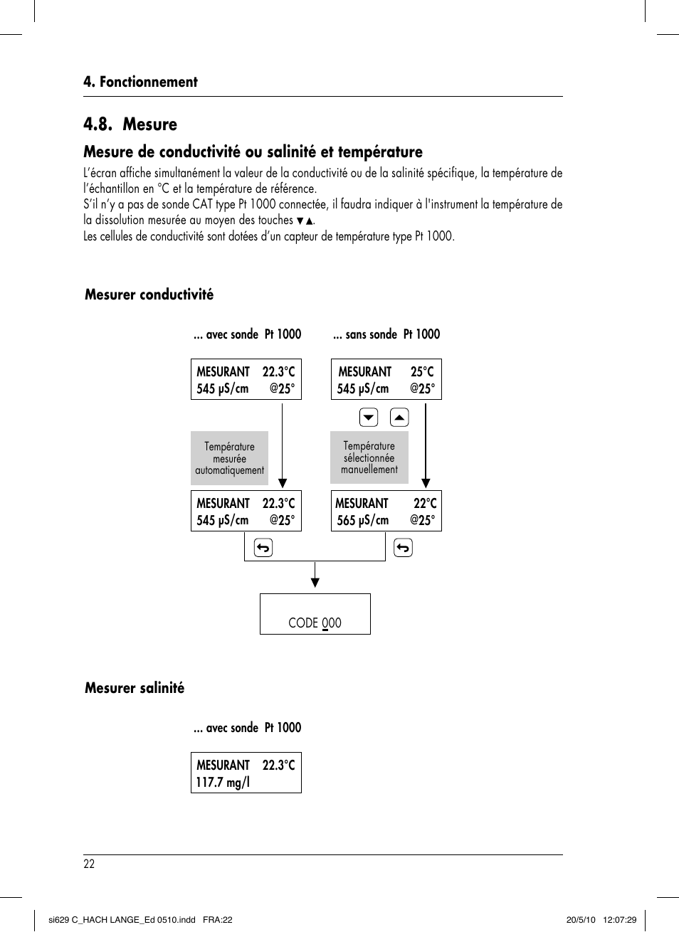 Mesure, Mesure de conductivité ou salinité et température | Hach-Lange SI629 C User Manual | Page 116 / 157