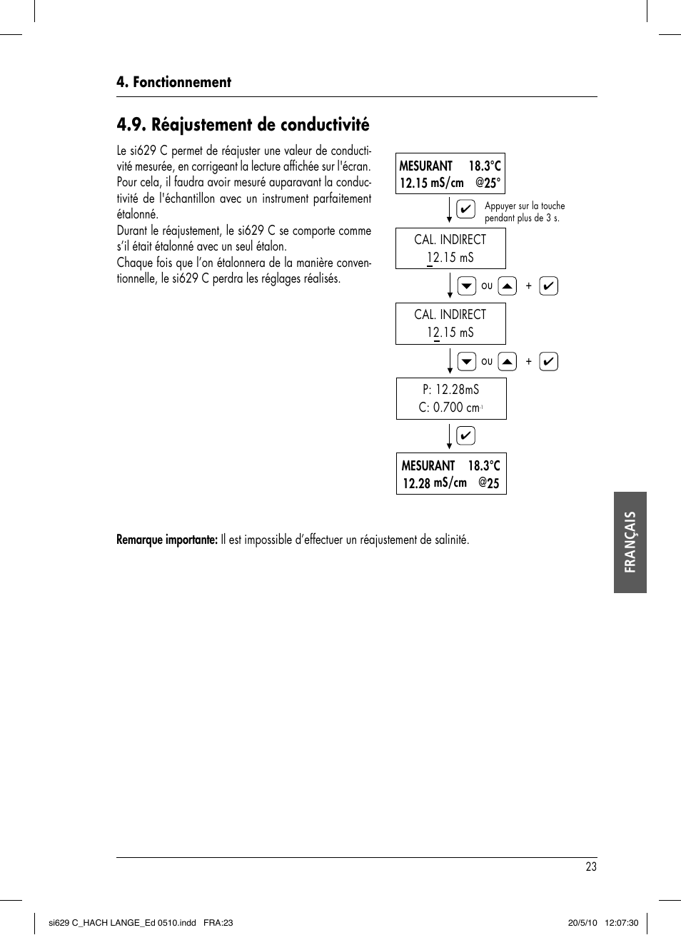 Réajustement de conductivité | Hach-Lange SI629 C User Manual | Page 117 / 157