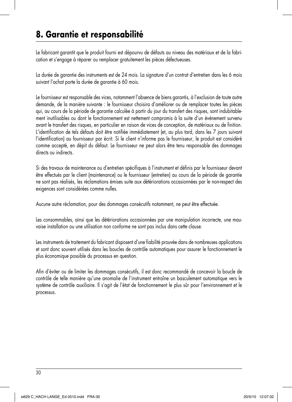 Garantie et responsabilité | Hach-Lange SI629 C User Manual | Page 124 / 157