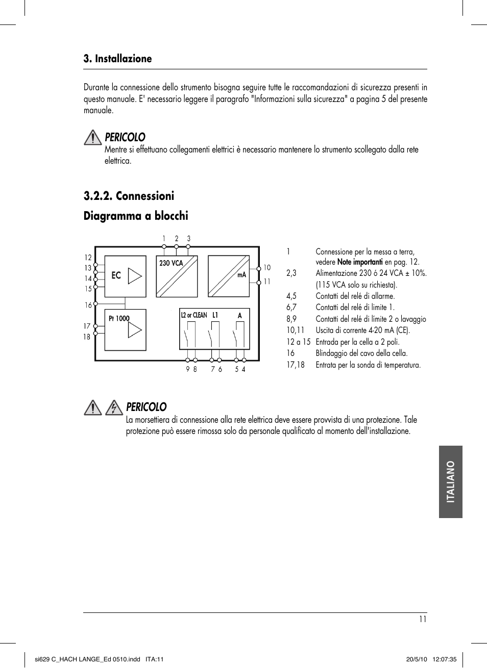 Connessioni diagramma a blocchi, Pericolo | Hach-Lange SI629 C User Manual | Page 135 / 157