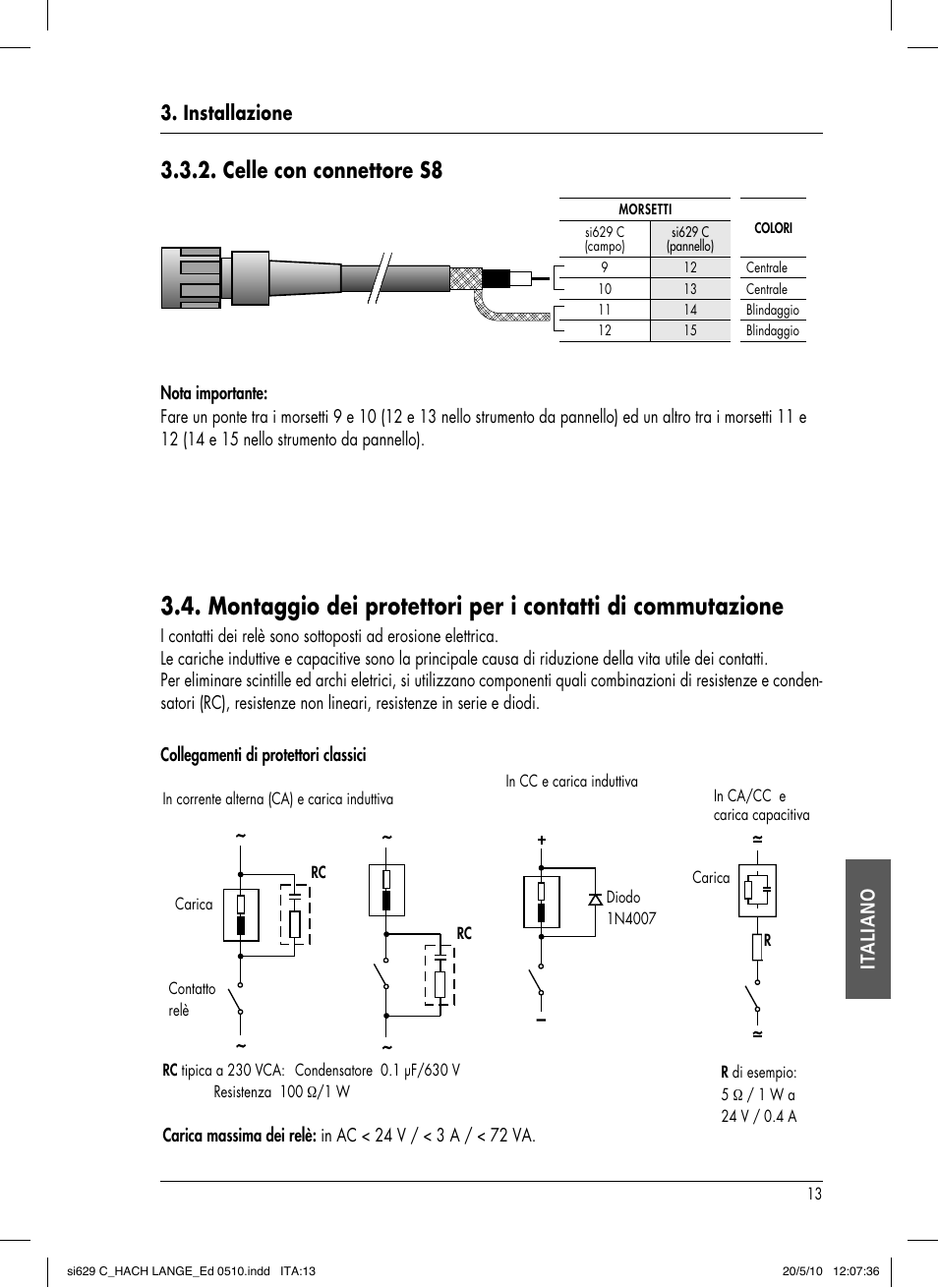Celle con connettore s8, Installazione it aliano | Hach-Lange SI629 C User Manual | Page 137 / 157