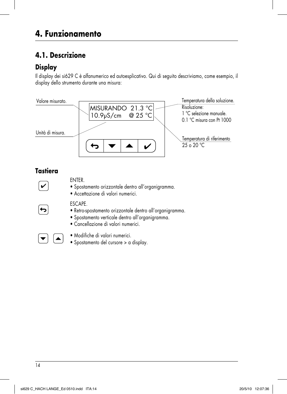 Funzionamento, Descrizione, Display | Tastiera | Hach-Lange SI629 C User Manual | Page 138 / 157