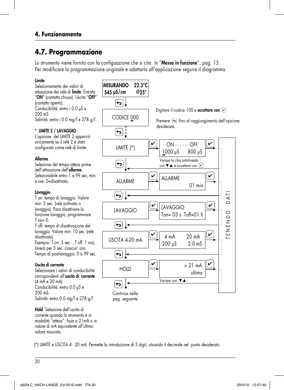Programmazione, Funzionamento | Hach-Lange SI629 C User Manual | Page 144 / 157