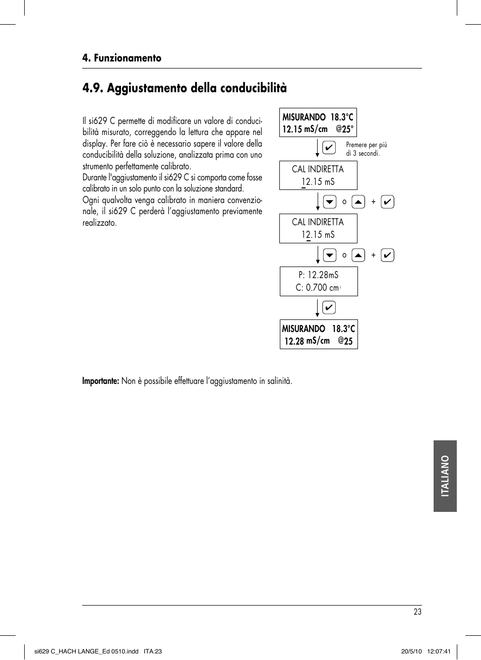 Aggiustamento della conducibilità | Hach-Lange SI629 C User Manual | Page 147 / 157
