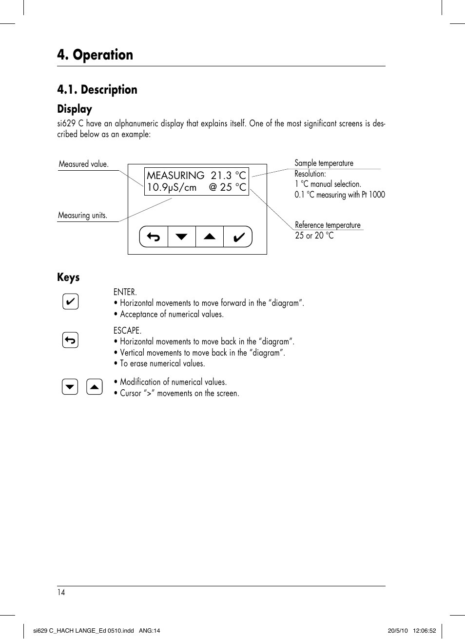 Operation, Description, Display | Keys | Hach-Lange SI629 C User Manual | Page 18 / 157