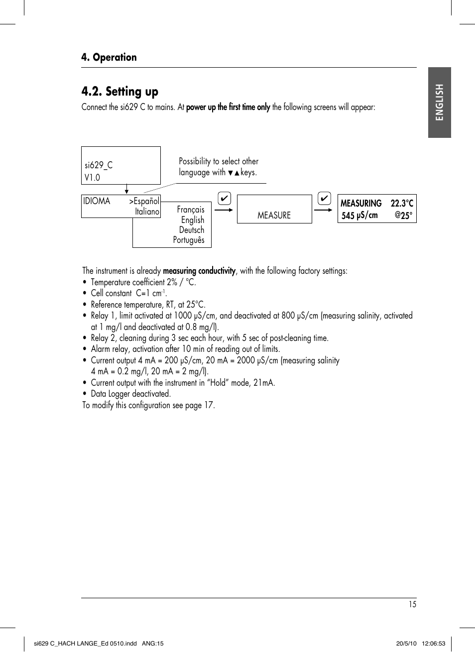 Setting up | Hach-Lange SI629 C User Manual | Page 19 / 157