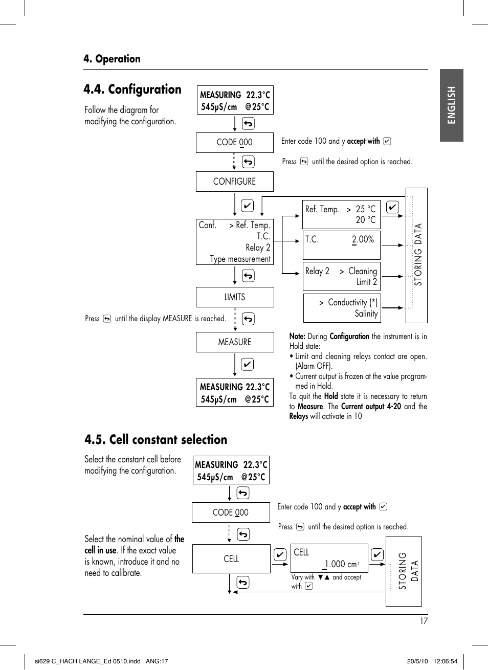 Configuration, Cell constant selection, Operation english | Hach-Lange SI629 C User Manual | Page 21 / 157